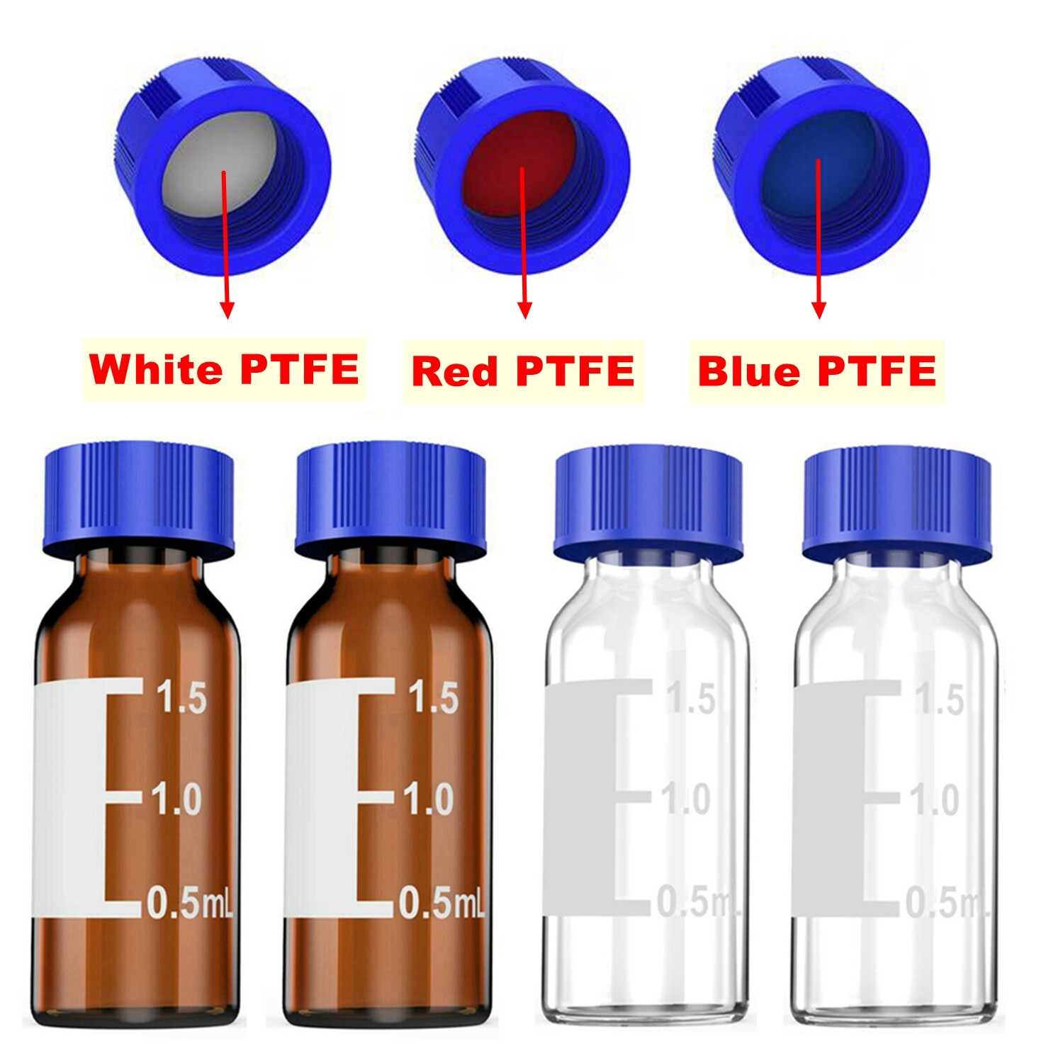 1000x Clear/Amber Autosampler Vials 2ml HPLC 9-425 Screw PTFE Caps Writting Area