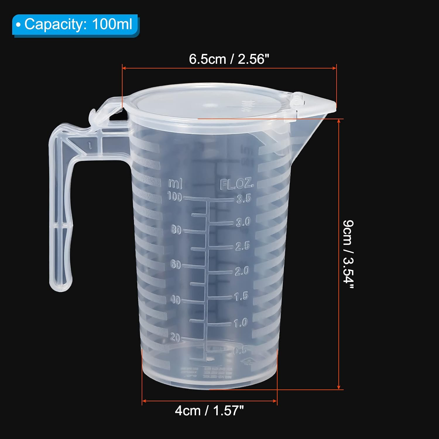 Generic Graduated Beaker, 100Ml PP Plastic Liquid Measuring Cup Double Sided Bla