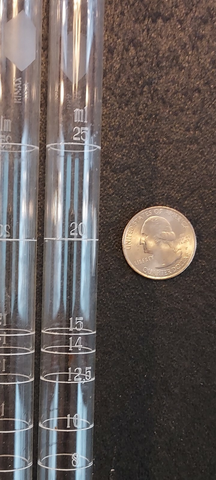 Kimble Kimax Graduated Tubes set of 4. Each marked from 1 ML to 25 ML