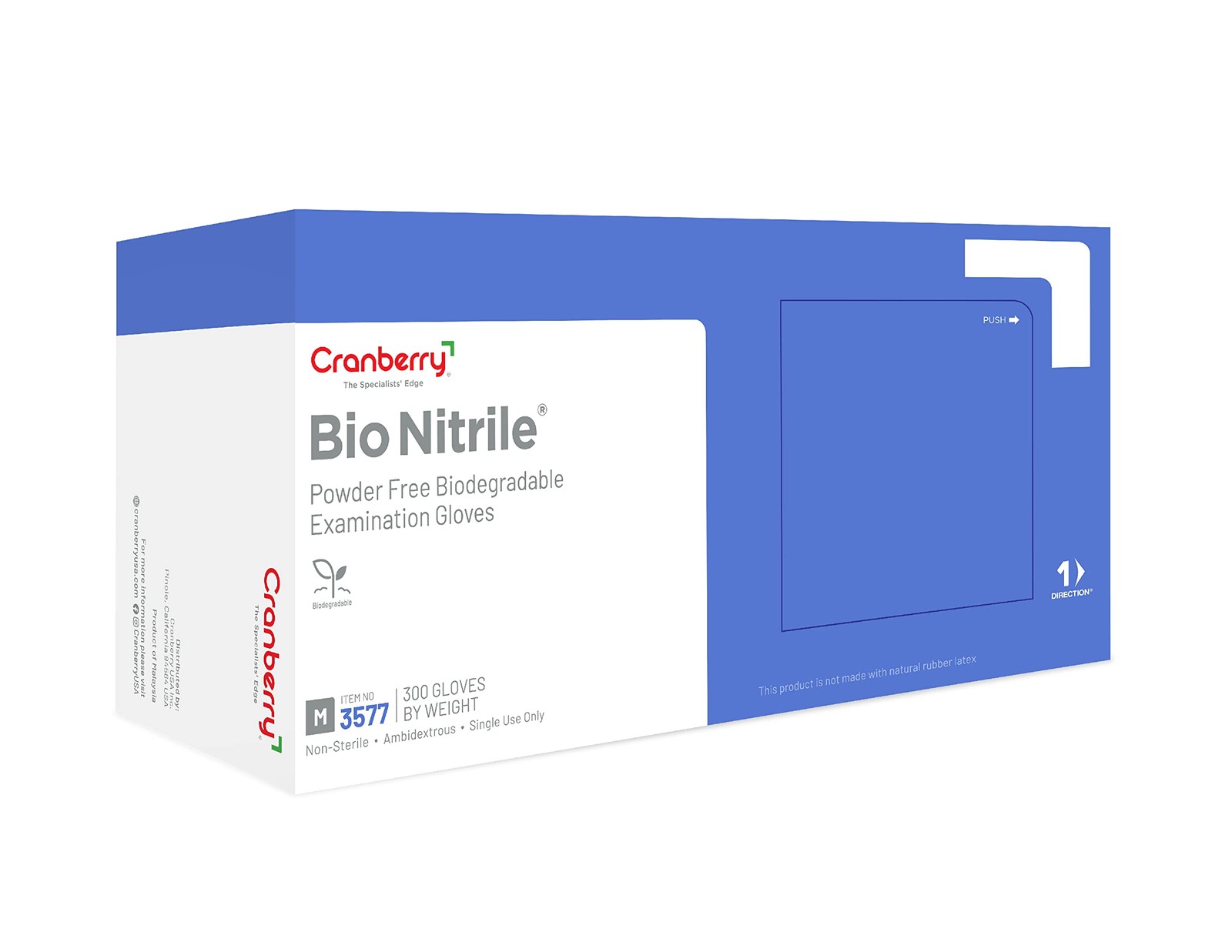 Cranberry USA Bio Nitrile Exam Gloves, Pack of 300, Medium, Blue