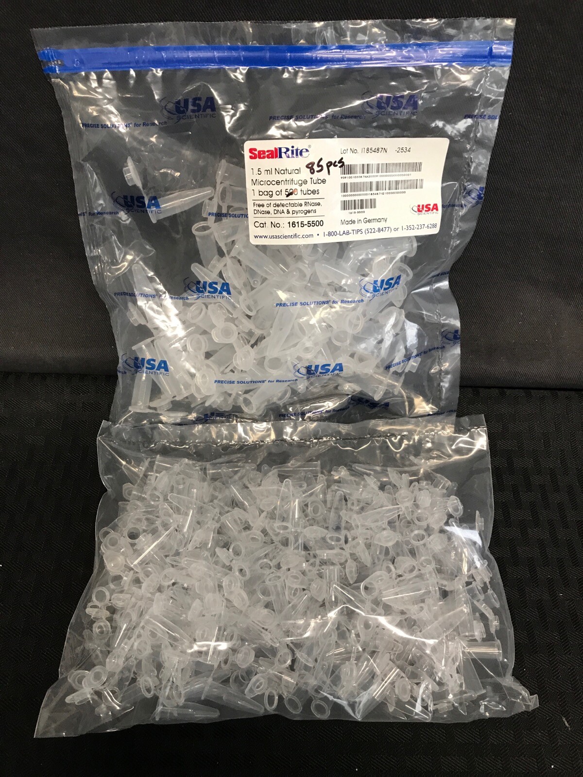 (325) Seal-Rite 1.5mL (85) & 0.5mL (240) Plastic Microcentrifuge Tubes