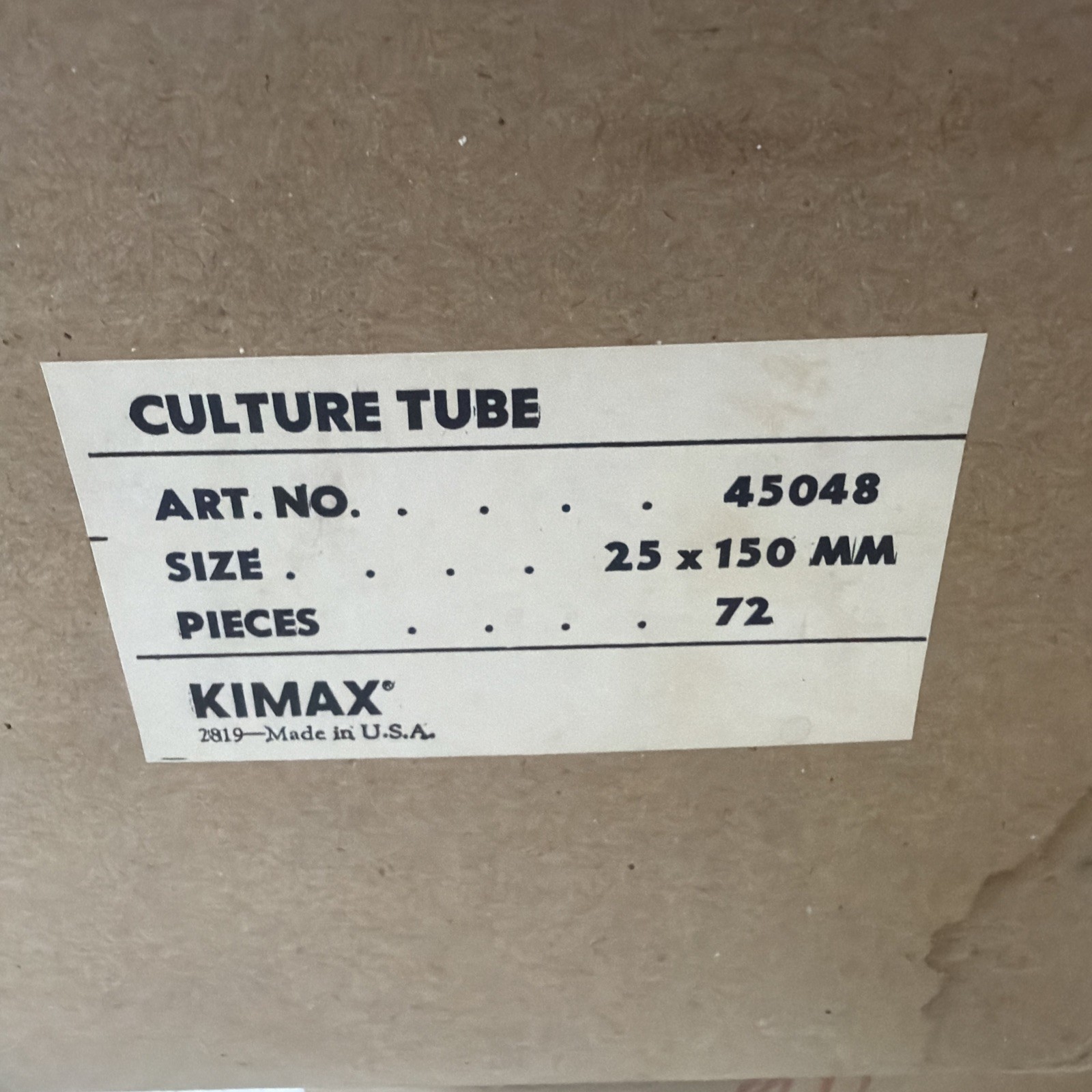 Kimble Kimax 45048 Culture Tube 25 x 150 mm, USA, 72 Pcs