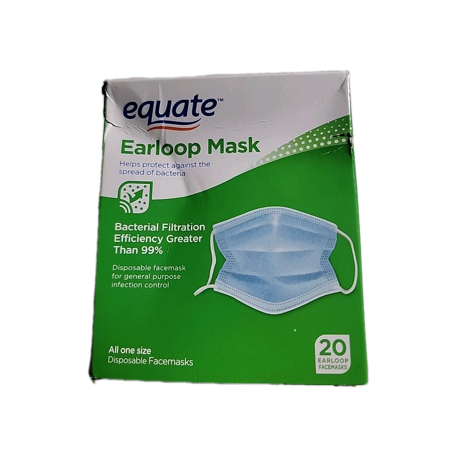 Equate Earloop Disposable Facemasks, 20 count