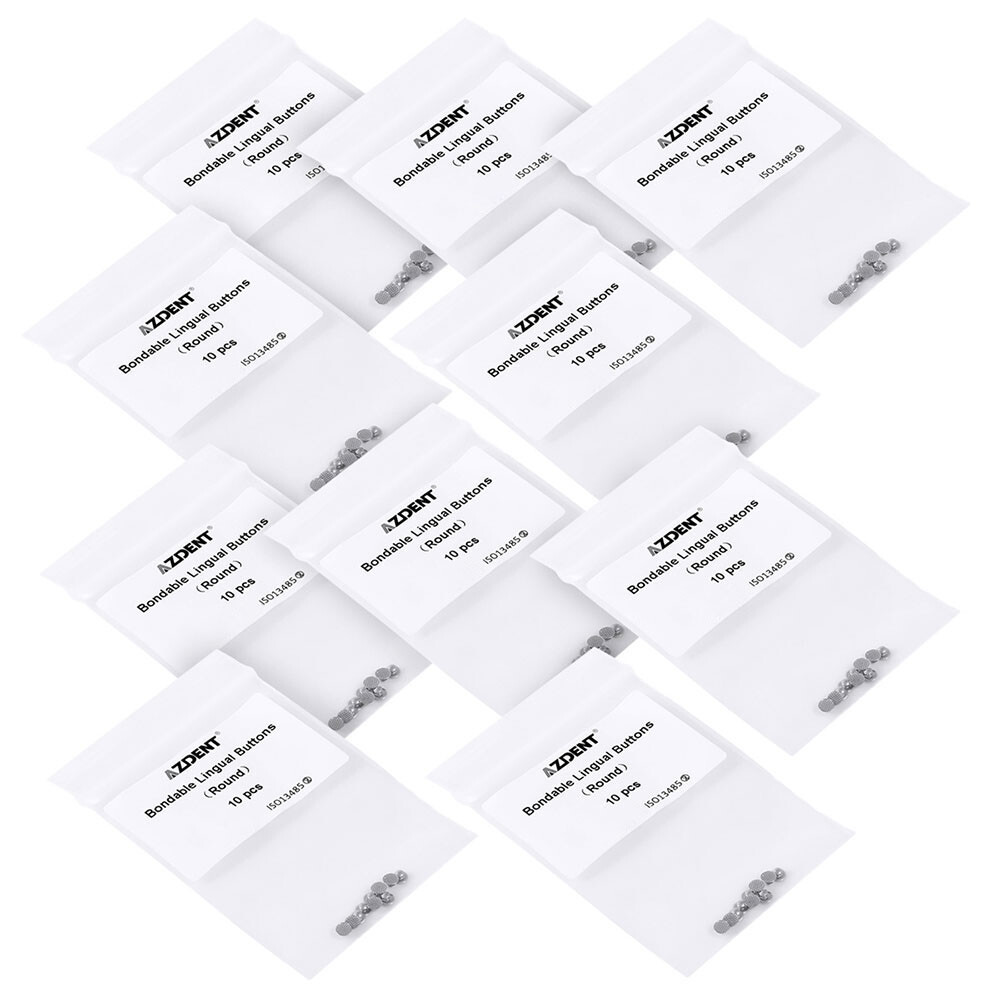 10Bags AZDENT Dental Orthodontic Round Mesh Base Bondable Metal Lingual Button