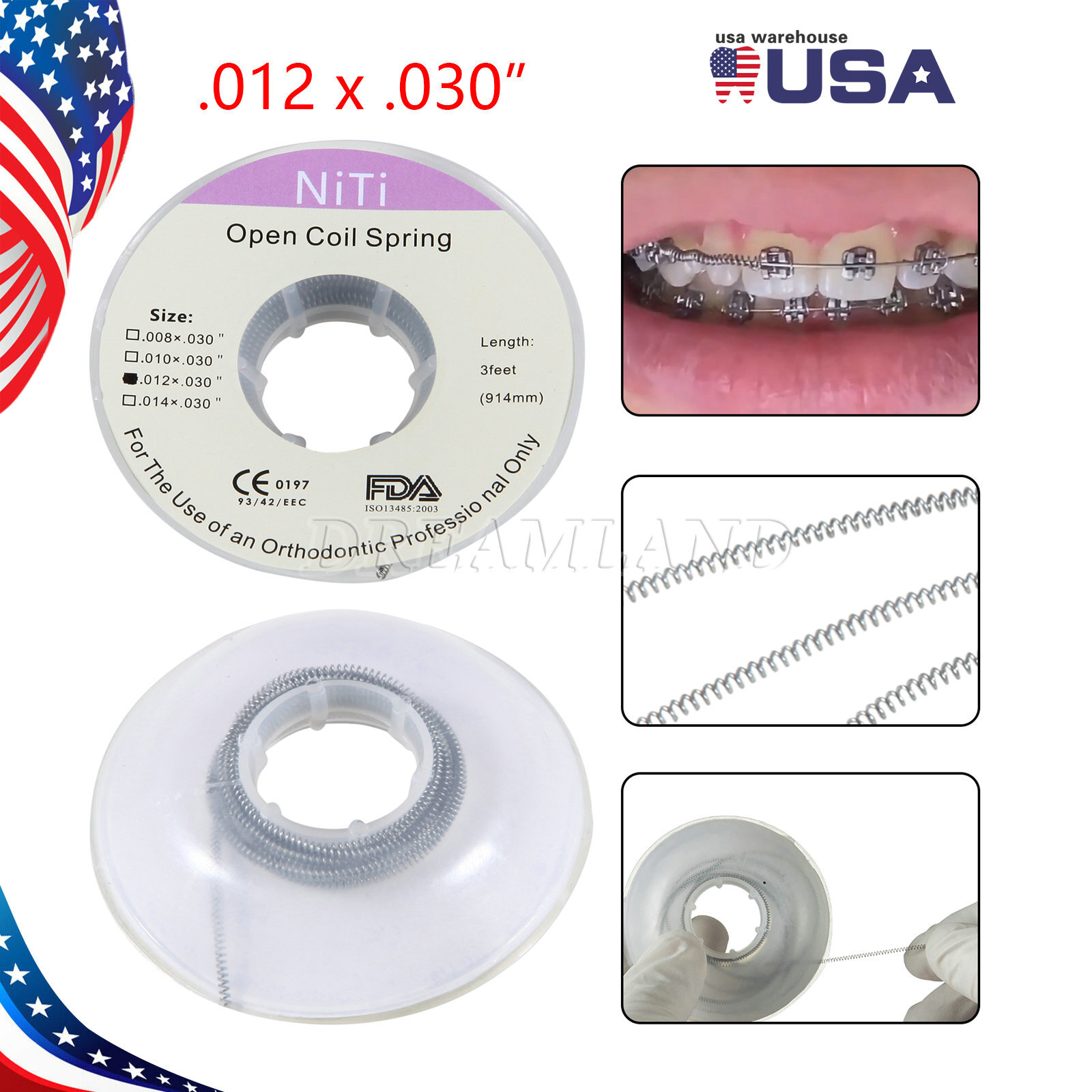 1 Roll Dental Orthodontic Niti Open Coil Spring Spool Dia.012 Inch Length 3 Feet