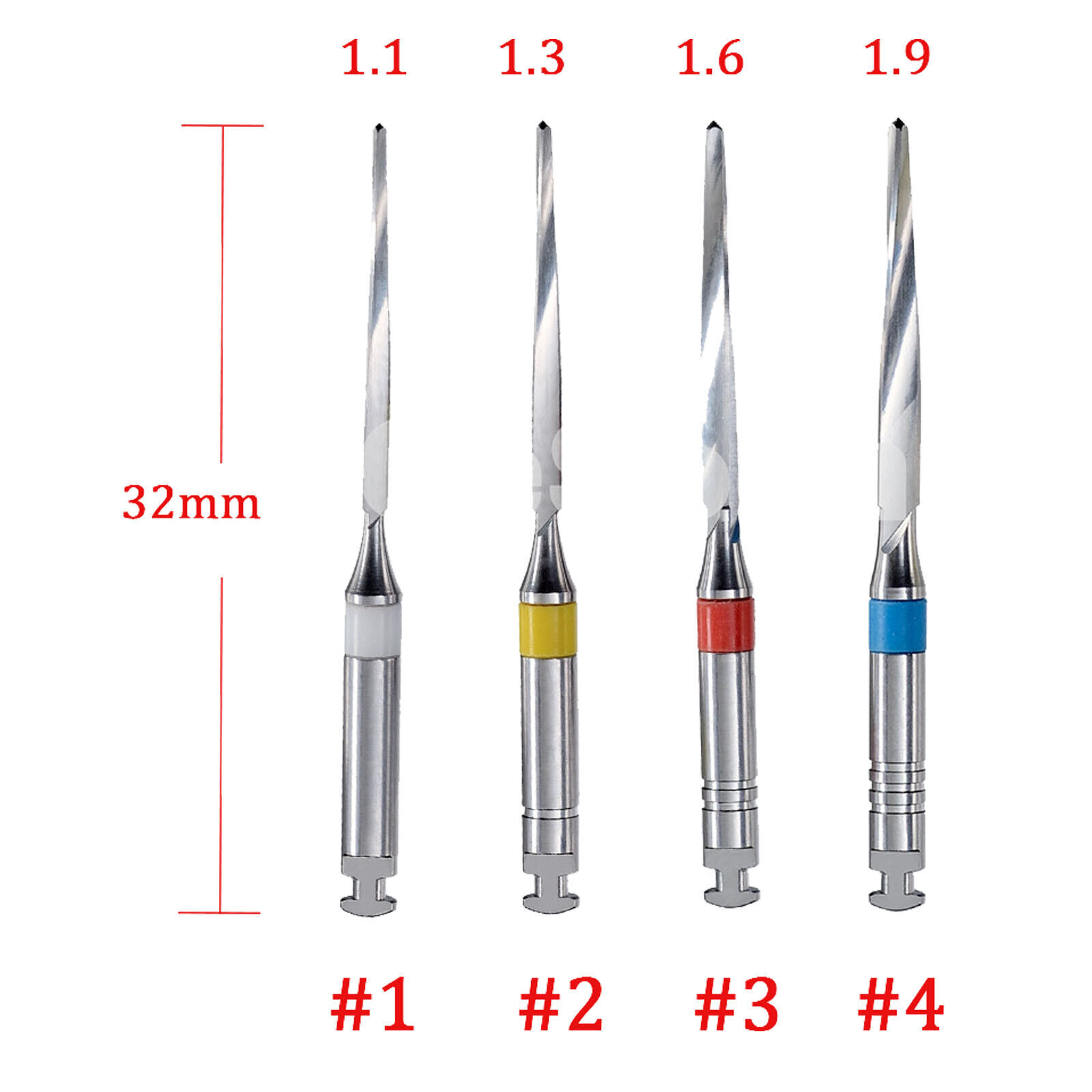 Dental Endodontic Endo Root Canal Fiber Post Drills 1.1mm 1.3mm 1.6mm 1.9mm 4/pk