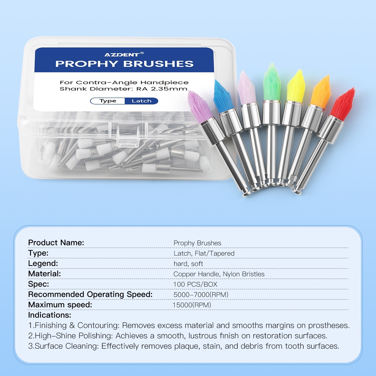 100Pcs Dental Nylon Polishing Prophylaxis Taper Brushes Bowl White RA 2.35mm