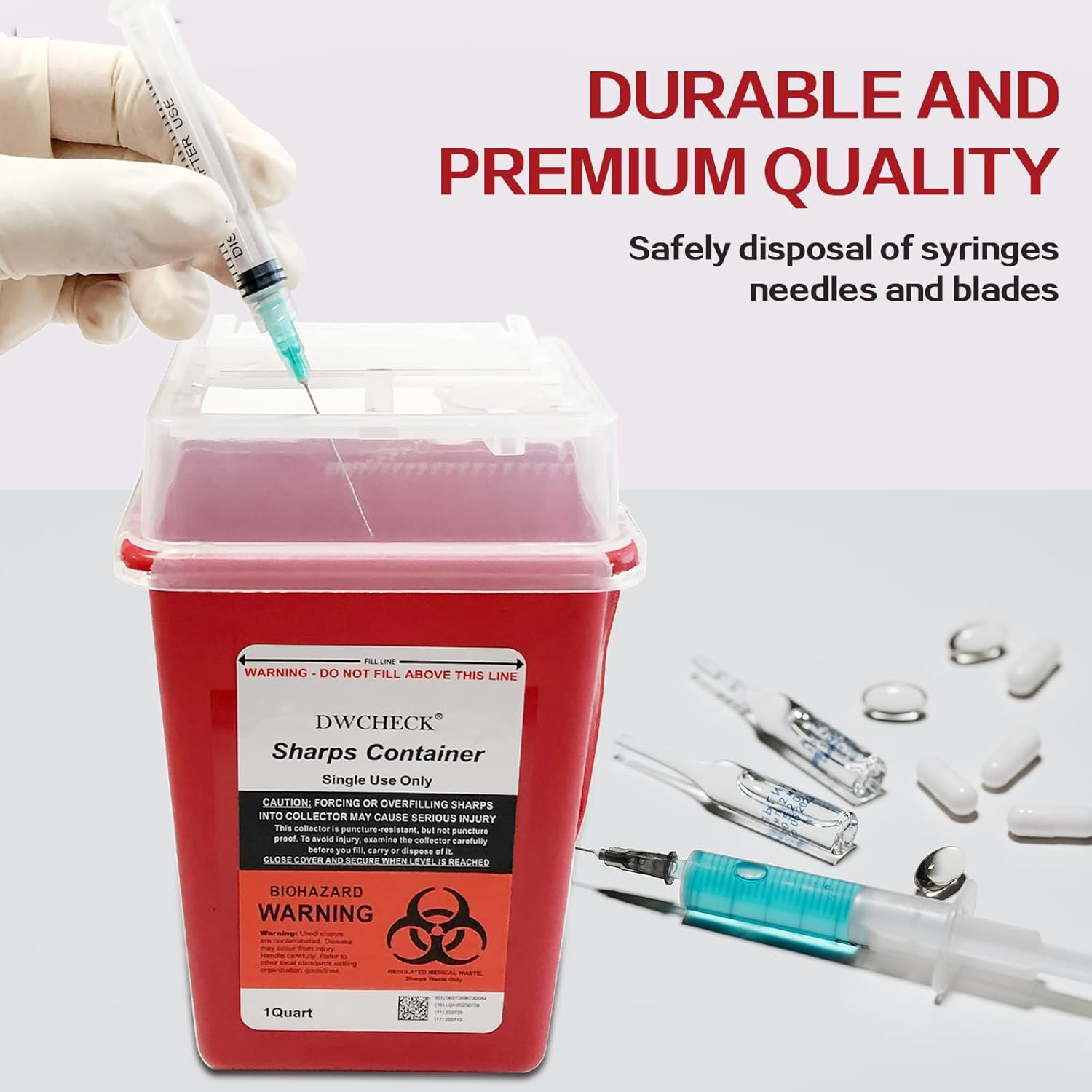 Sharps Container for Home Use 1 Quart, 5 Pack Professional Needle Disposal Conta