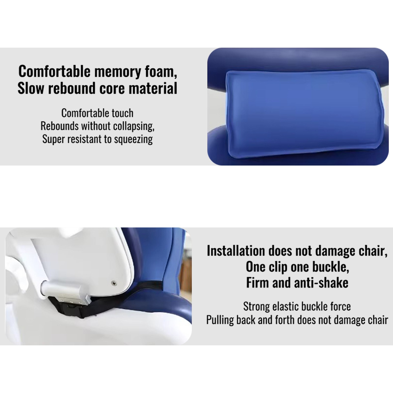 Microfiber Leather Memory Foam Headrest&Lumbar Pillow for Dental Chair Dark Blue