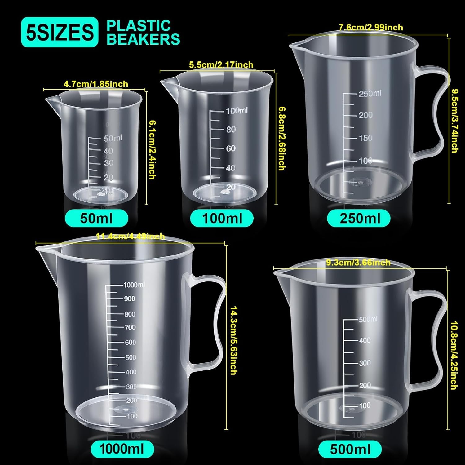 Plastic Graduated Cylinders and Beaker Set Lab Measurement Kit 10pcs
