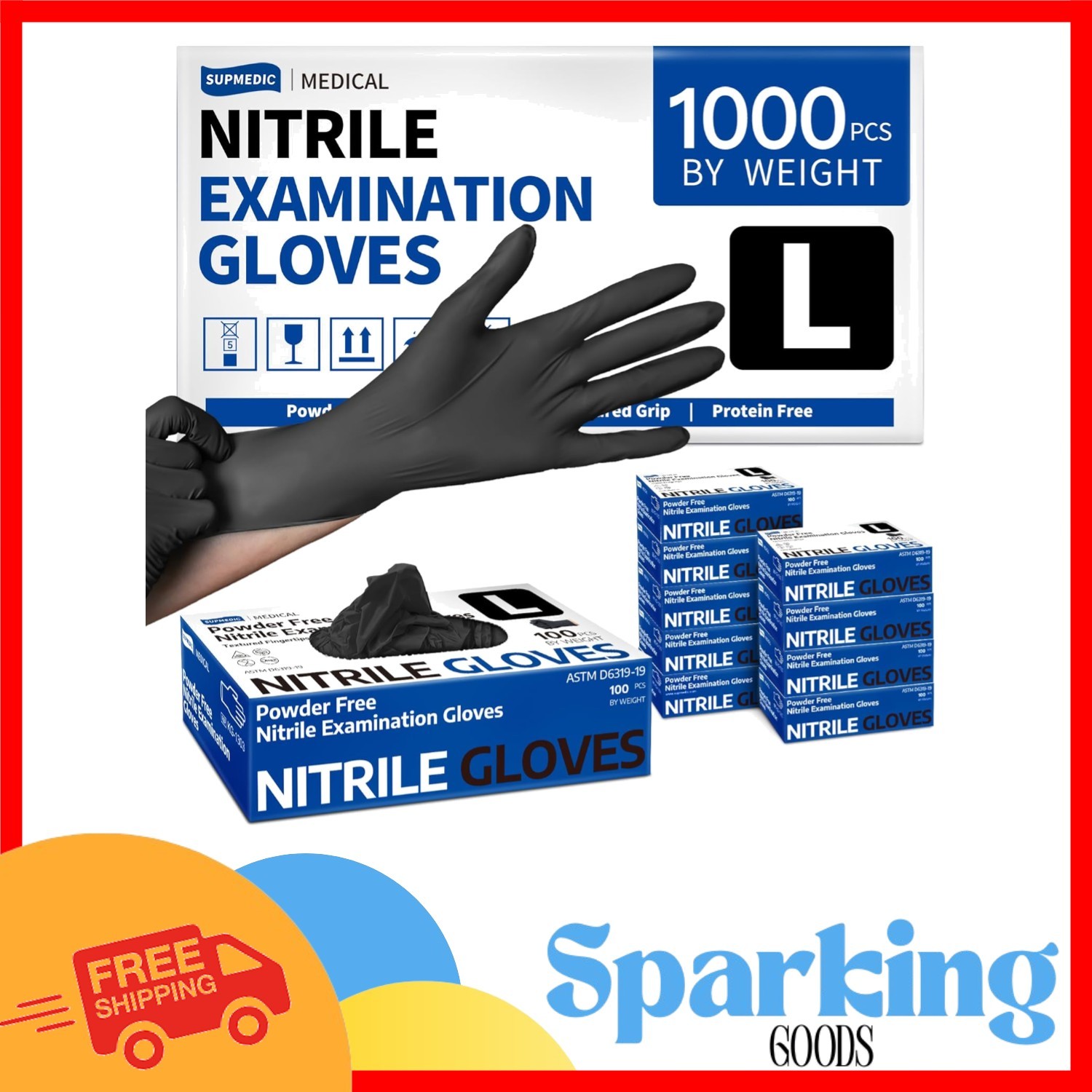 Large Black Nitrile Exam Gloves – 1000 Gloves, Durable, Food Safe, Non-Powdered