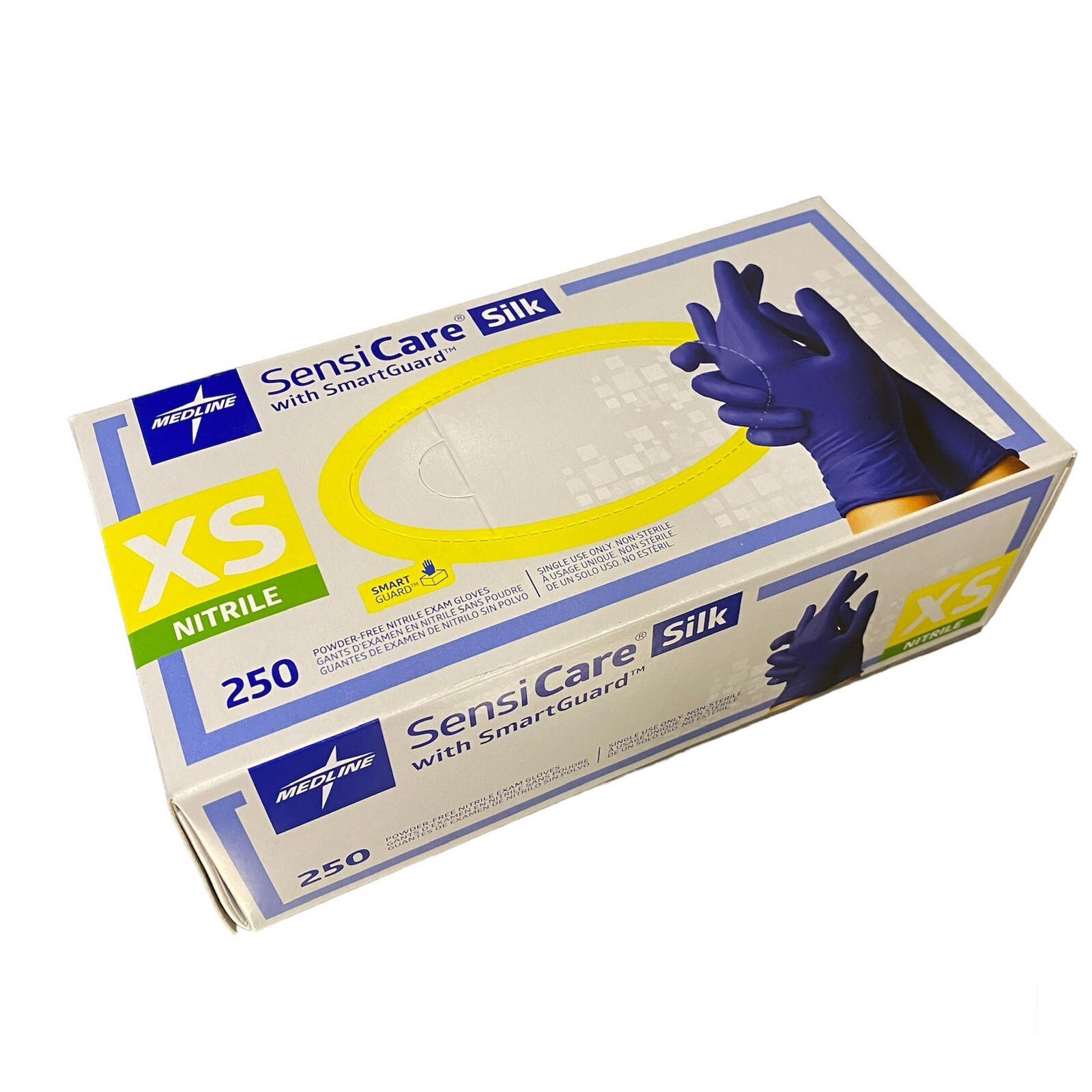 Medline SensiCare Silk SmartGuard Nitrile Powdered-Free 250 Gloves/box – Size XS