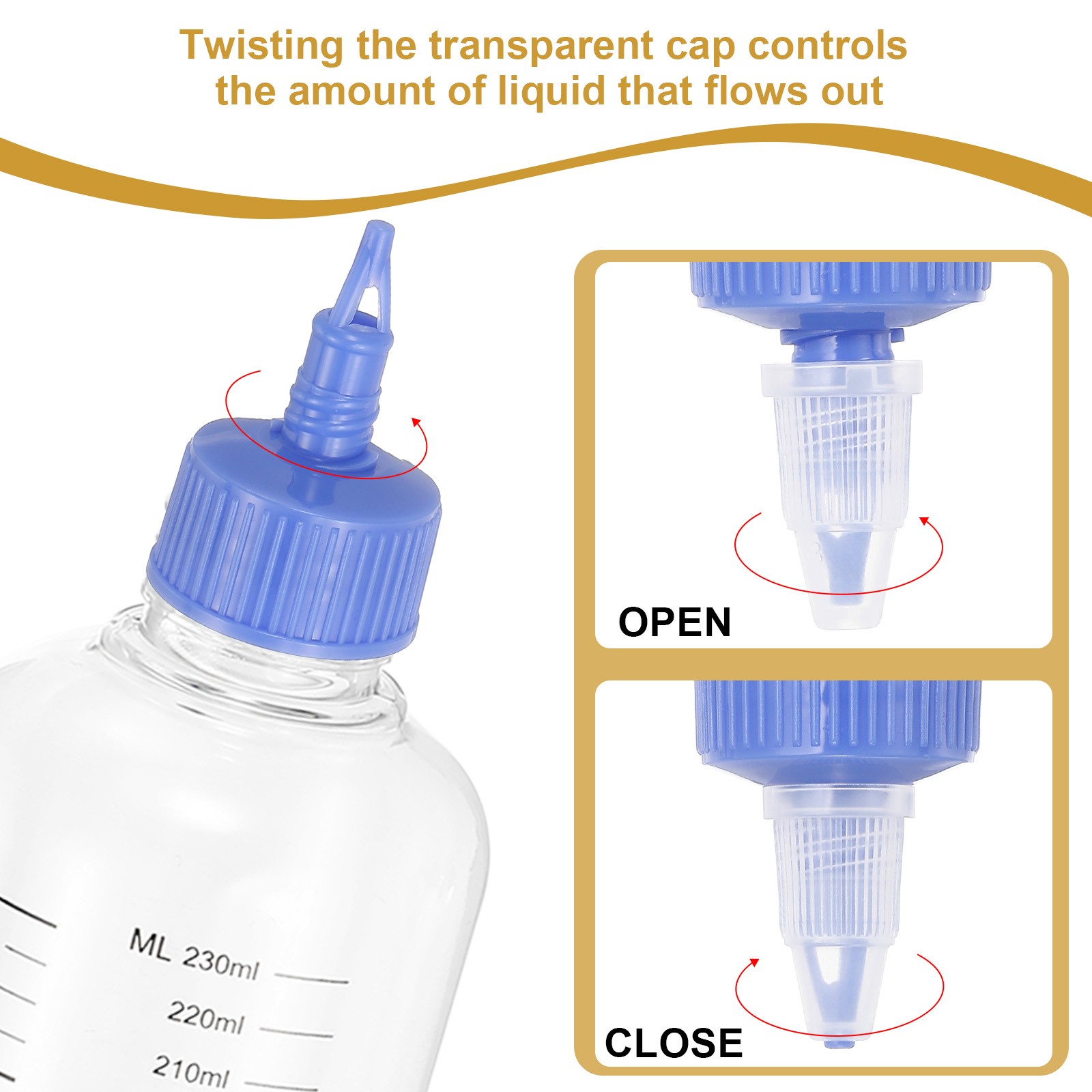 230ml/8OZ Plastic Squeeze Bottles, 4 Pcs Dispensing Bottle, Transparent