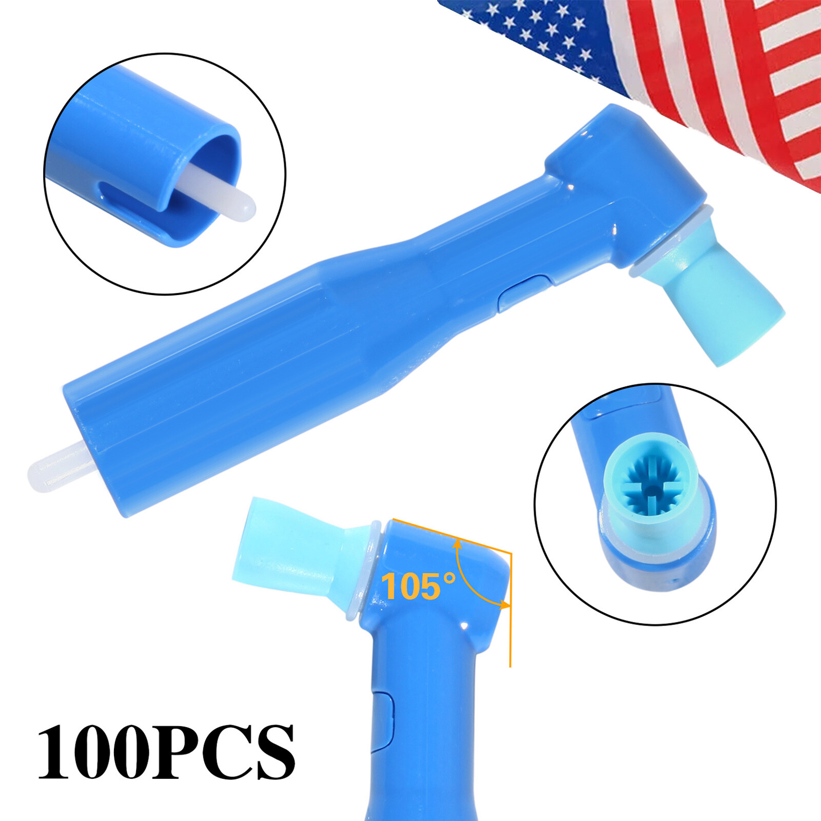 100pcs Dental Disposable Pro Angle Prophy Angles Cup Blue Color New 105°