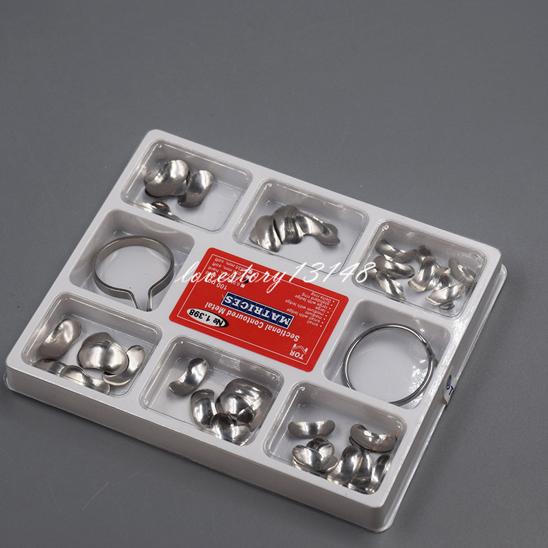 Dental Sectional Contoured Matrices Full Matrix Kit 100Pcs 35 μm Hard + 2 Rings