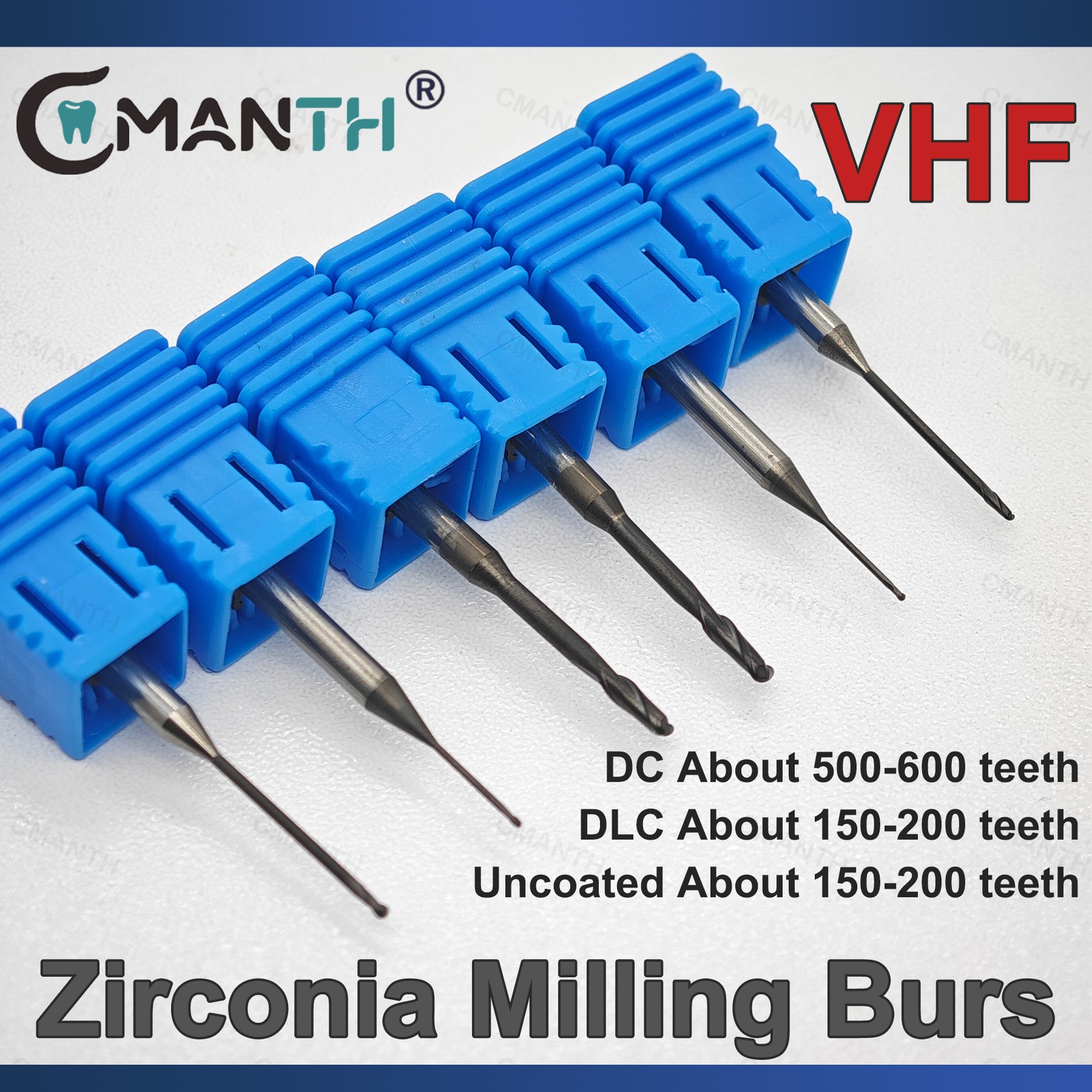 VHF K1/K4/K5/C5 Dental Zirconia Milling Bur Diamond Coated Cutting Zirconia PMMA