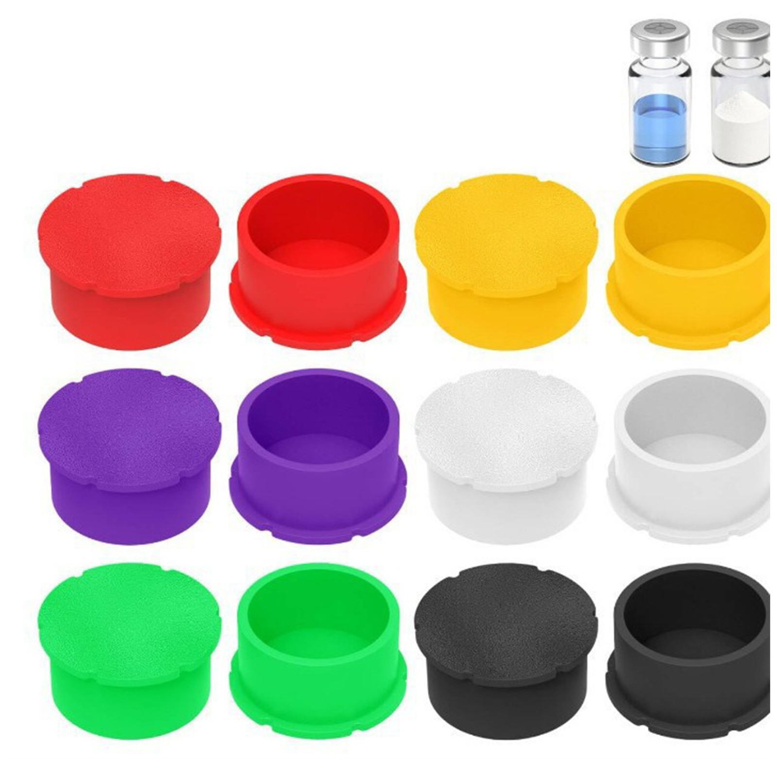 12Pack 3ml Glass Vials Protective Vial Caps 6 Colors Dust-Resistant Lids Covers
