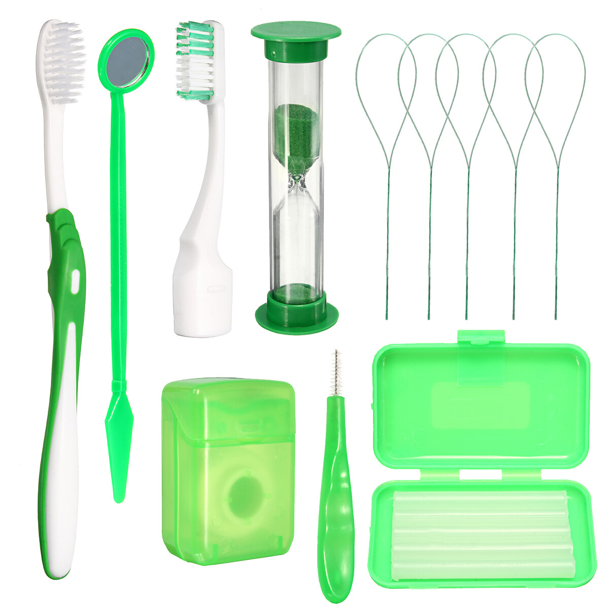 5Kits Dental Orthodontic Wax Mirror Tooth Brush Ties Toothbrush Floss Kits