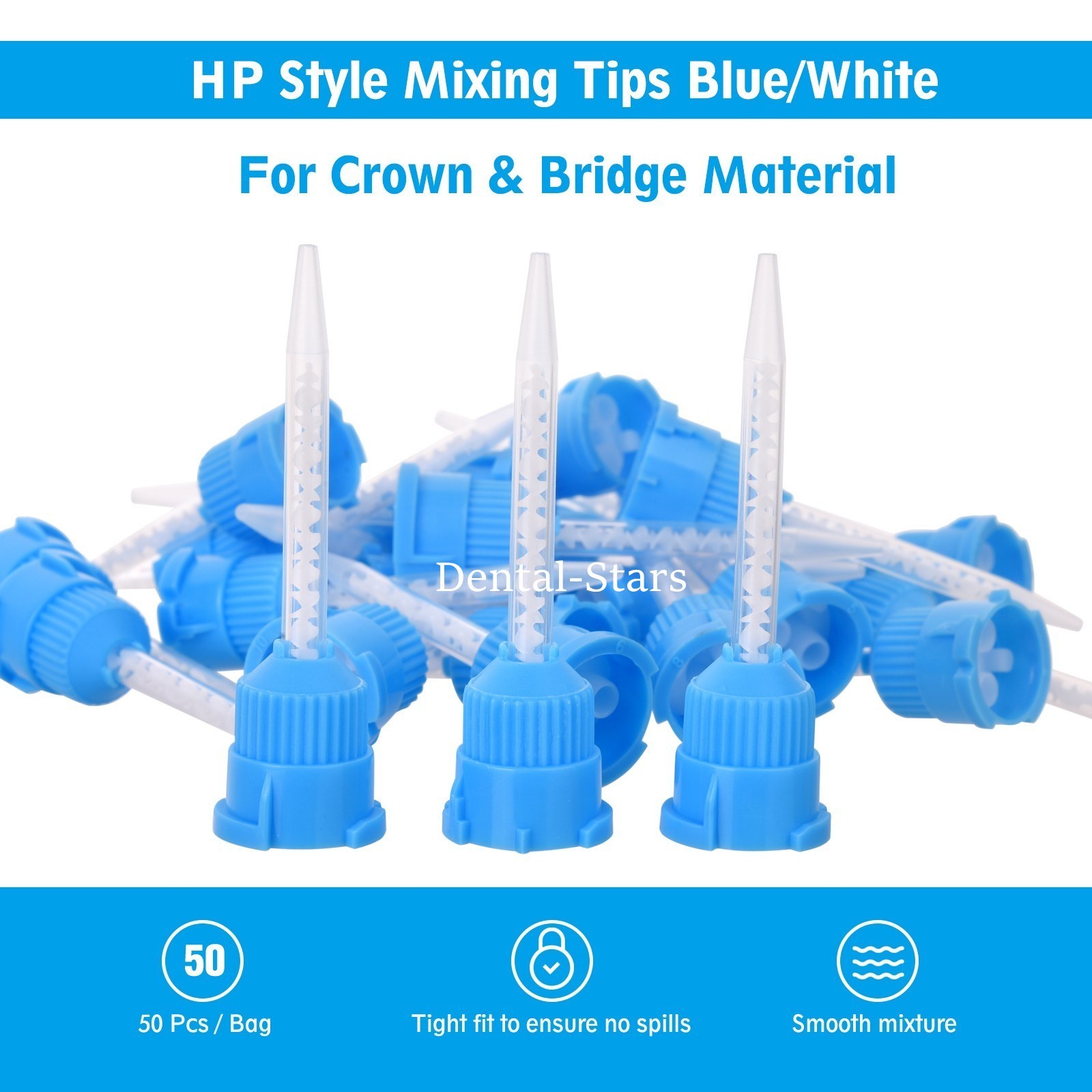 Mixing Tips 1:1 Ratio Short Crown & Bridge Impression 50Pcs/Pack Blue/White USA