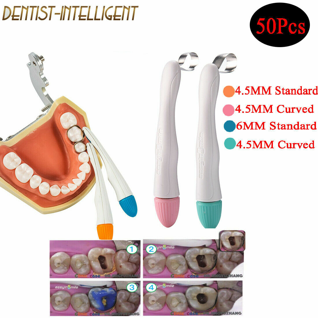 10/50 Easyinsmile Dental Pro-matrix Bands Adjustable 4.5/6mm Standard & Curve