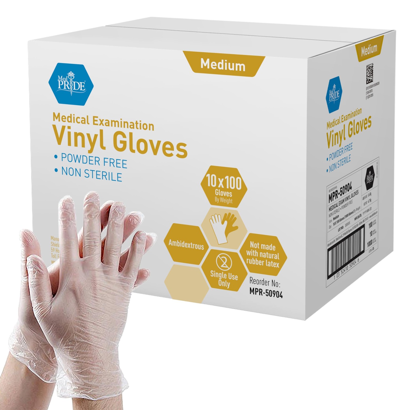 MED PRIDE Clear Vinyl Exam Gloves Medium 1000 Count Medium, Case/1000