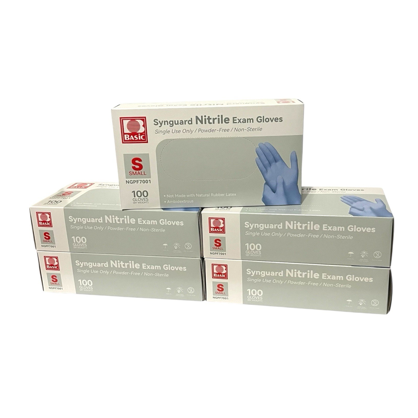 Synguard Nitrile Exam Gloves NGPF-7001 Lot of 5 Boxes / 500 Gloves Size Small