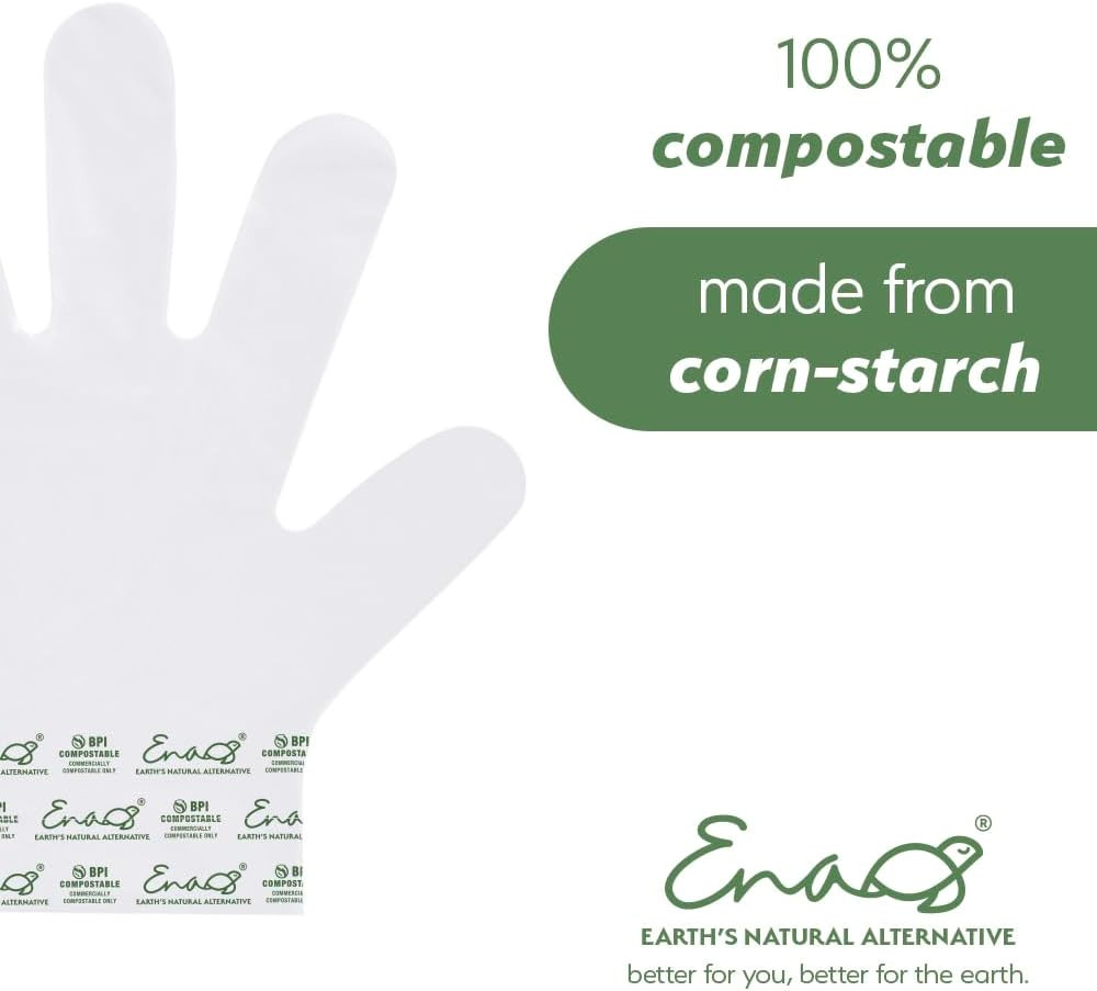 100% Compostable Gloves Disposable Latex Free [One Size Fit Most, 100CT] Food Se