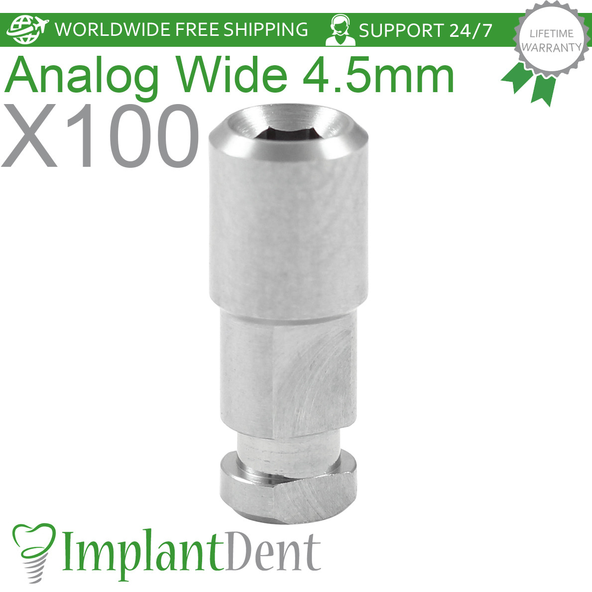 100x Dental Analog Wide Body 5.0mm Diameter Regular Platform Int Hex 2.42mm