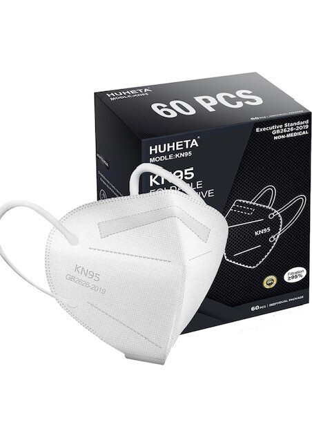 2 @ HUHETA KN95 FACE MASK 60 COUNT EACH, 120 TOTAL, WHITE, NEW, SEALED BOXES