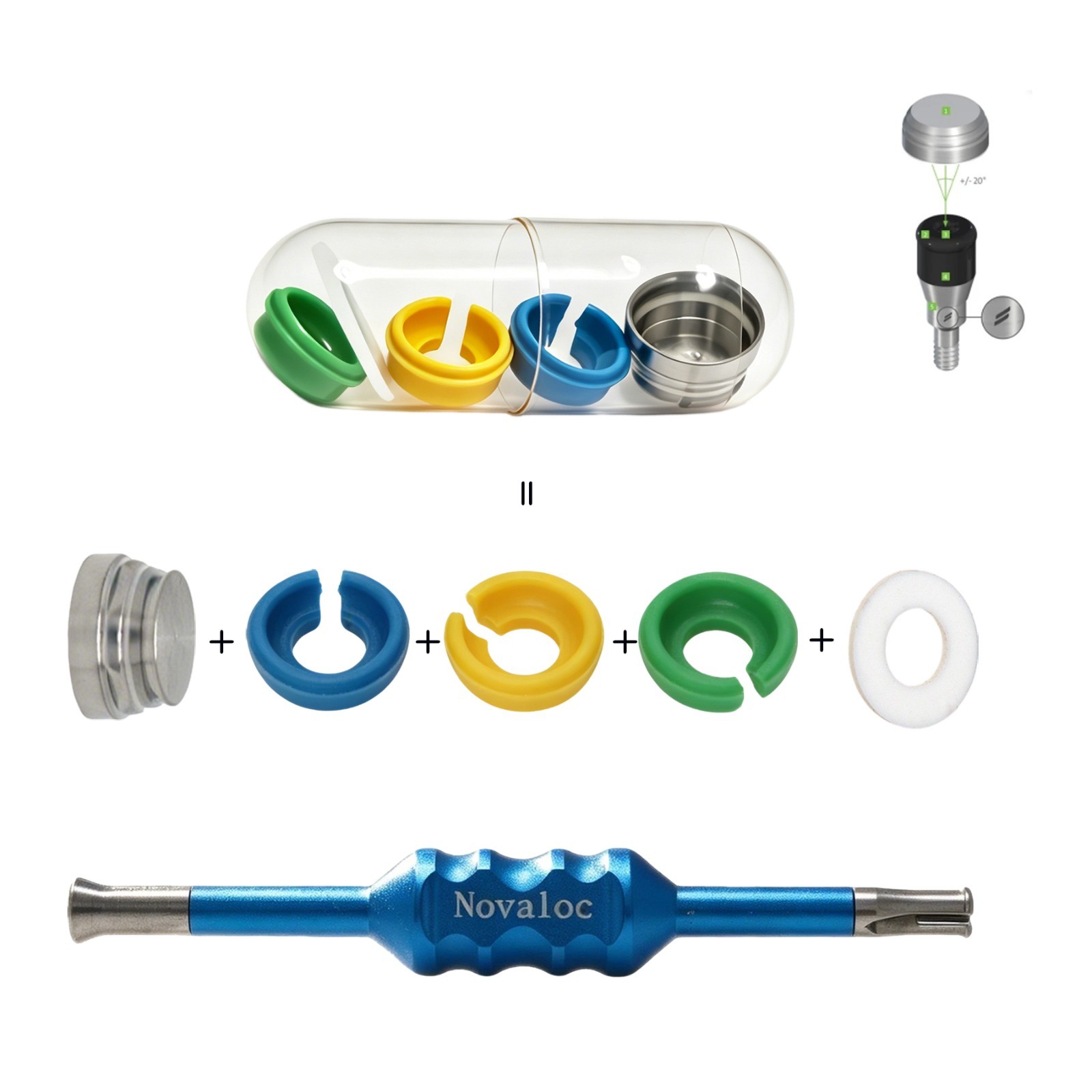 US Dental Novaloc Retention Inserts Caps Peek and Mounting&Demounting Core Tool