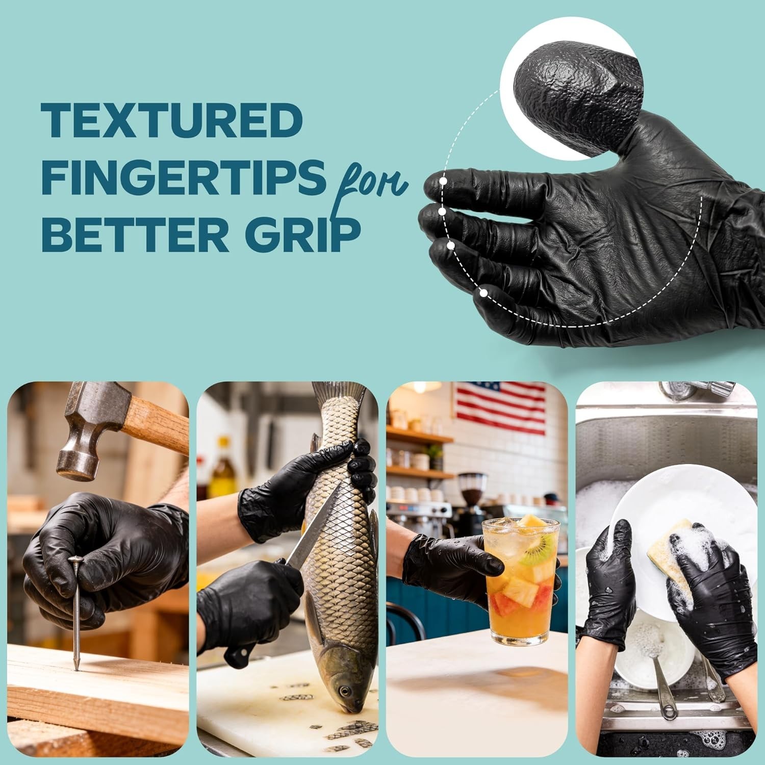 Large Black Nitrile Gloves 100 Count Powder Free for Food Handling and Cleaning
