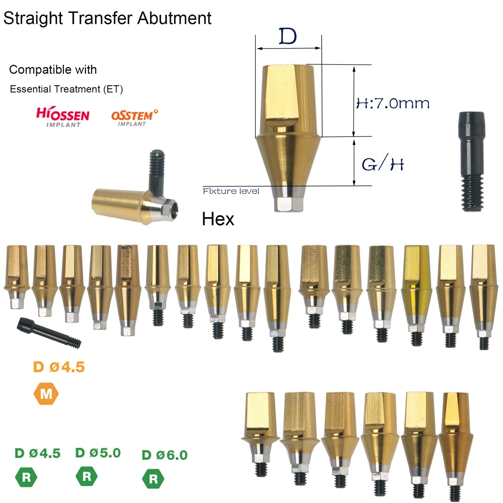 Hiossen Straight Standard Internal Hex Abutment Cement Retained Crown Titanium