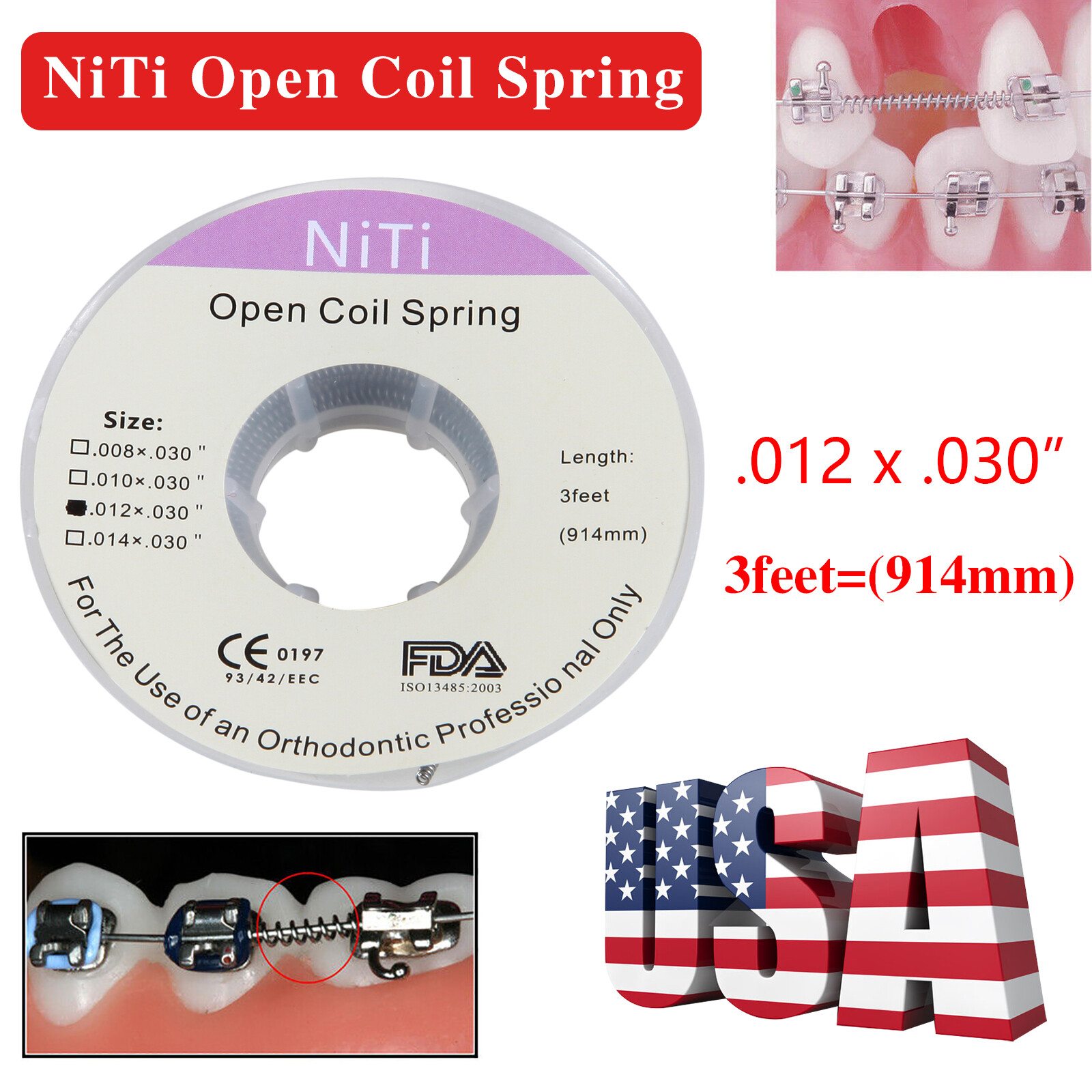 1 Roll Dental Orthodontic Niti Open Coil Spring Spool Dia.012 *030 » inch 914mm