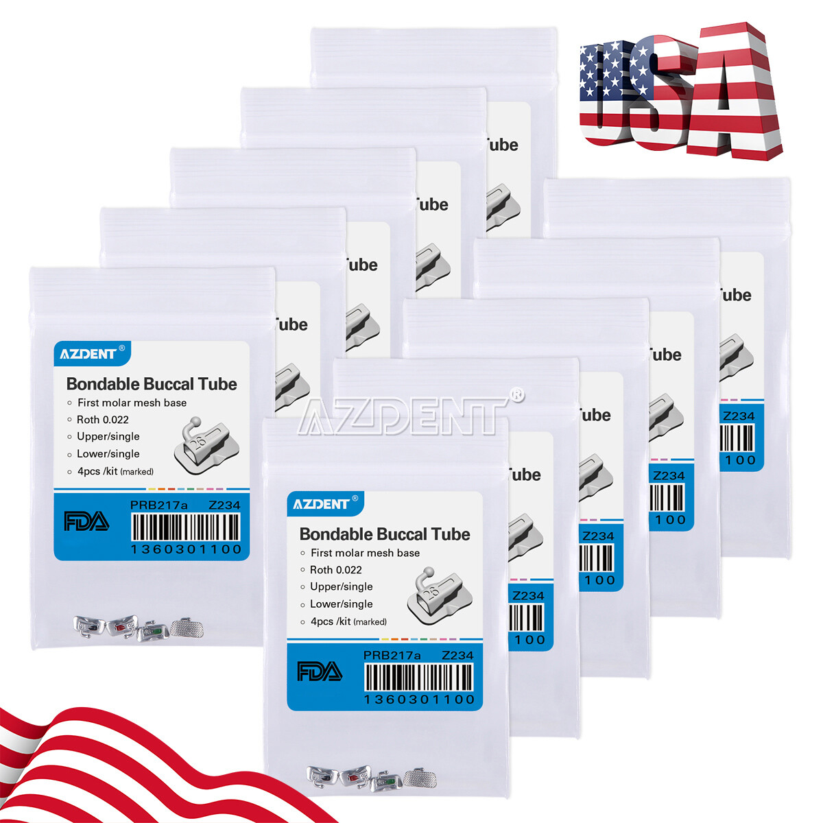 AZDENT Dental Orthodontic 1st Molar Buccal Tubes Non-Conv Bondable Roth.022
