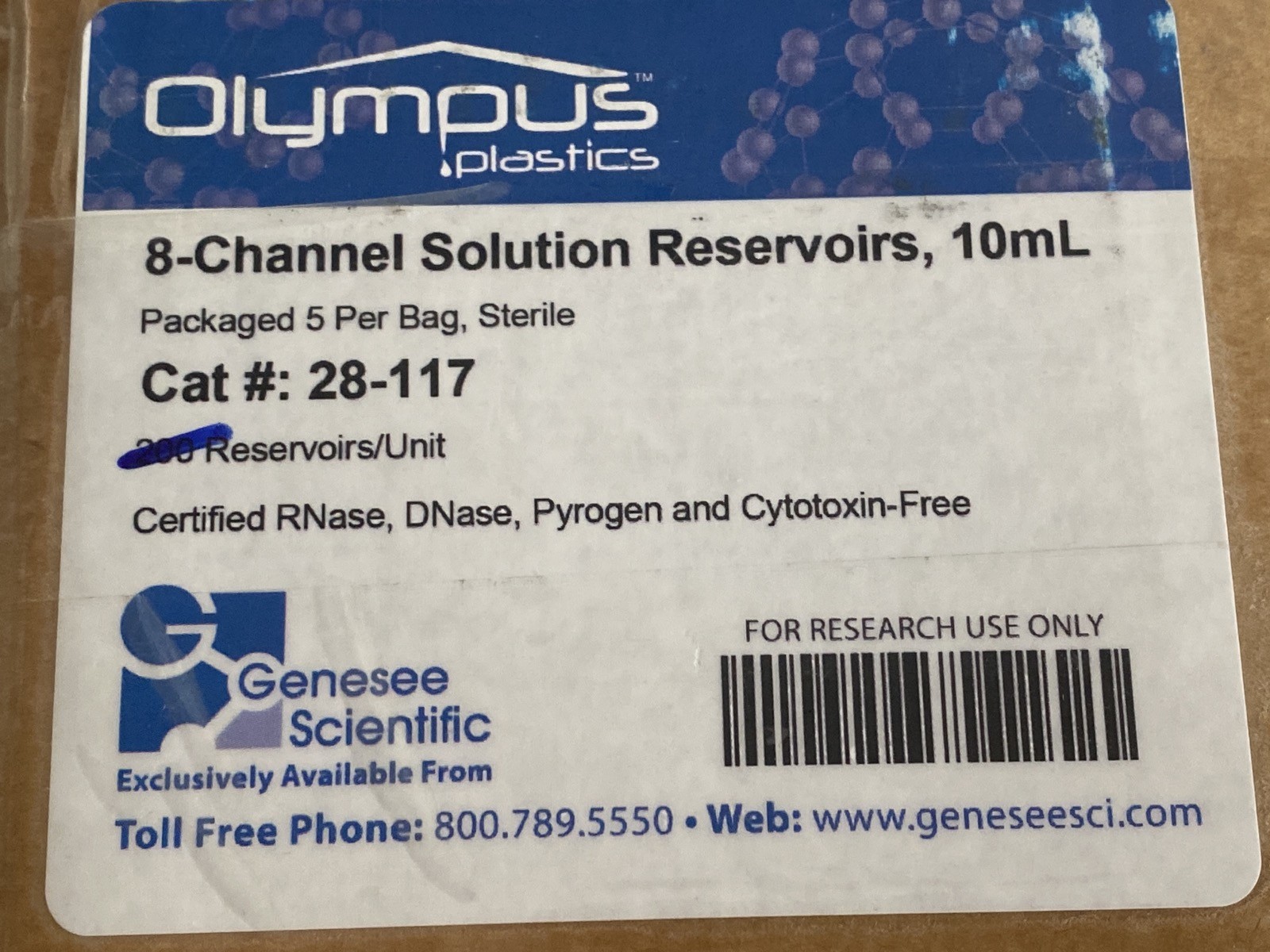 (73) OLYMPUS 8-Channel 10mL Solution Reagent Reservoirs 5/Bag Sterile 28-117