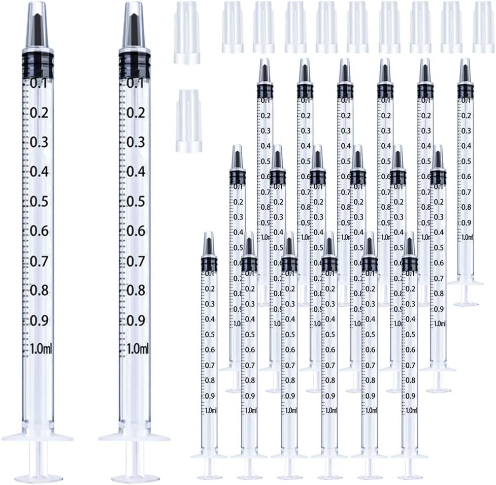 20 Pack 1ml Syringe with Cap for Liquid, 1cc Plastic Small Syringes with…