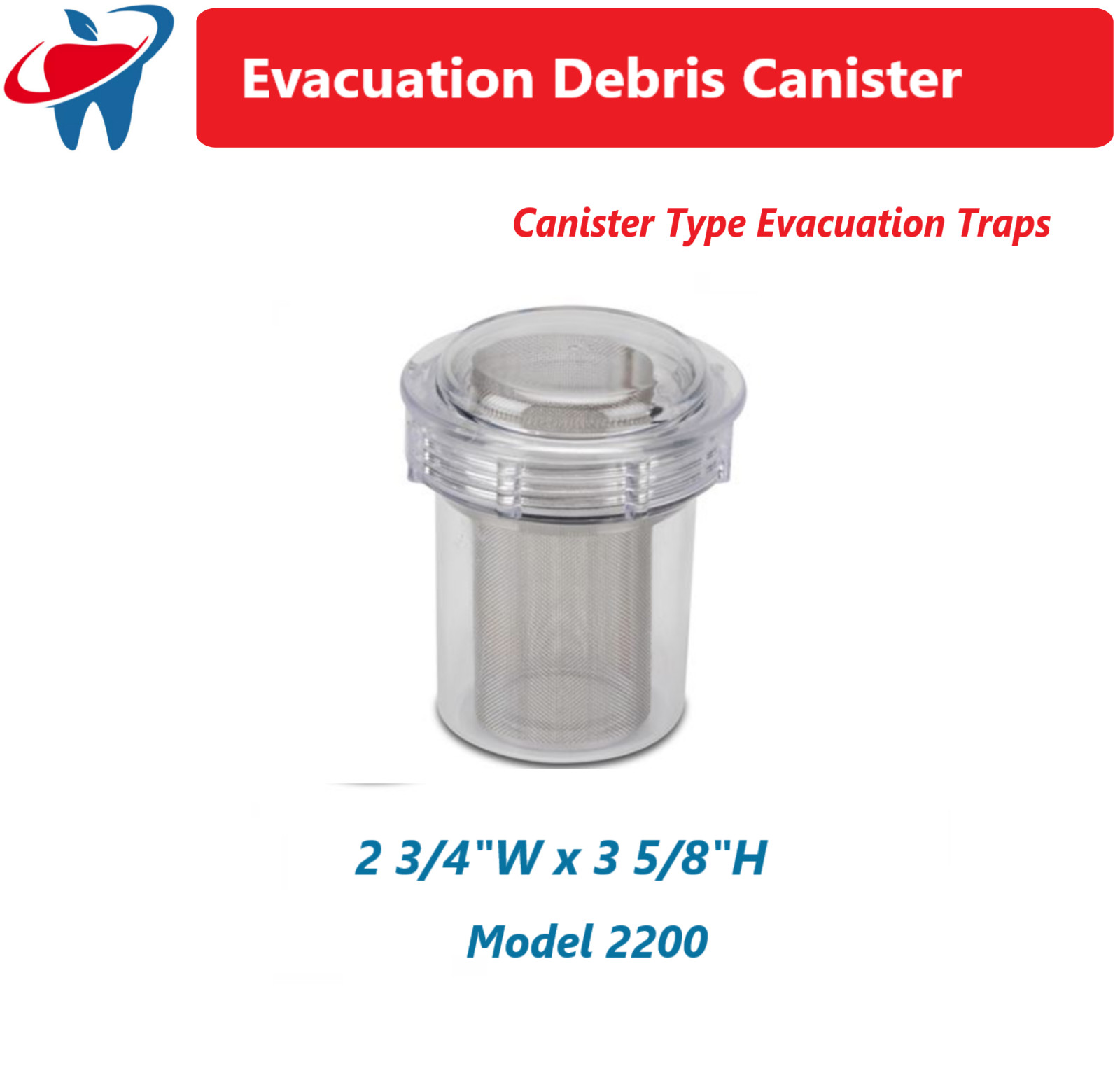 Dental Model 2200 Vacuum Canister Traps For Air Techniques, Vacstar, Den-Tal-Ez