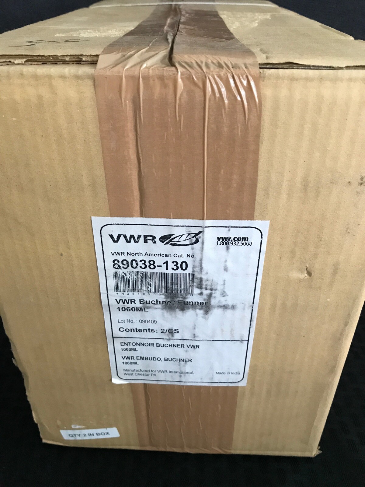 (2) VWR 1060mL Ceramic Porcelain Buchner Filtering Funnel – Fits 150mm Paper