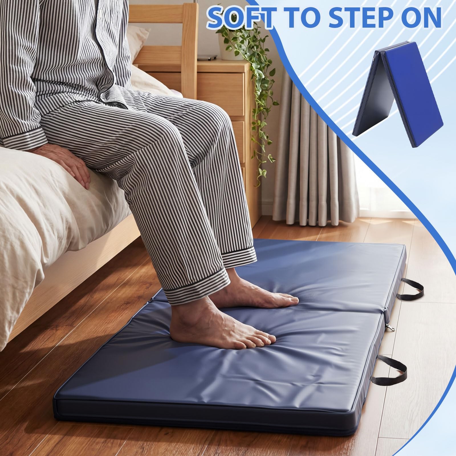 1 Pcs Fall Mat for Elderly Bedside, 70″ x 24″ x 2″ Non Slip Foldable Floor Ma…