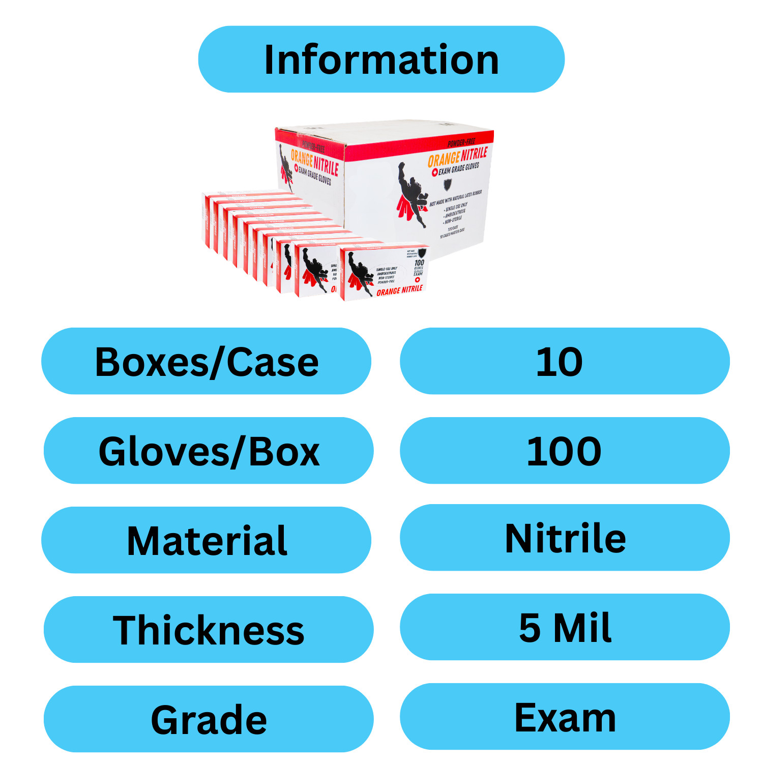 Disposable 1000 Pcs 5 Mil Orange Nitrile Gloves Fully Textured Small