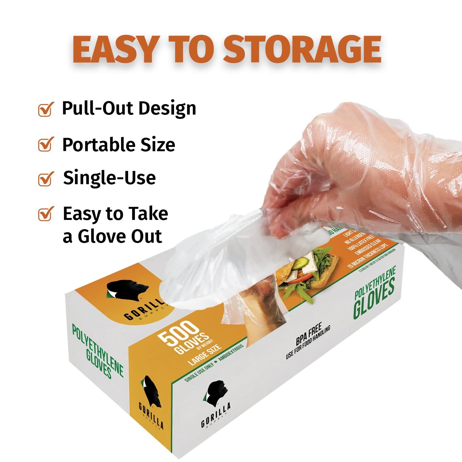 GORILLA SUPPLY 500 BPA Free Premium Disposable Gloves Poly PE LDPE Plastic for K