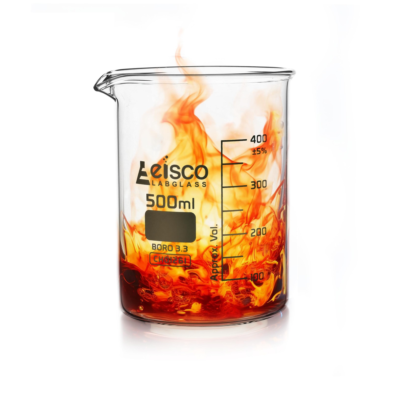 EISCO Beaker, 500ml – Low Form with Spout – White, 50ml Graduations -…