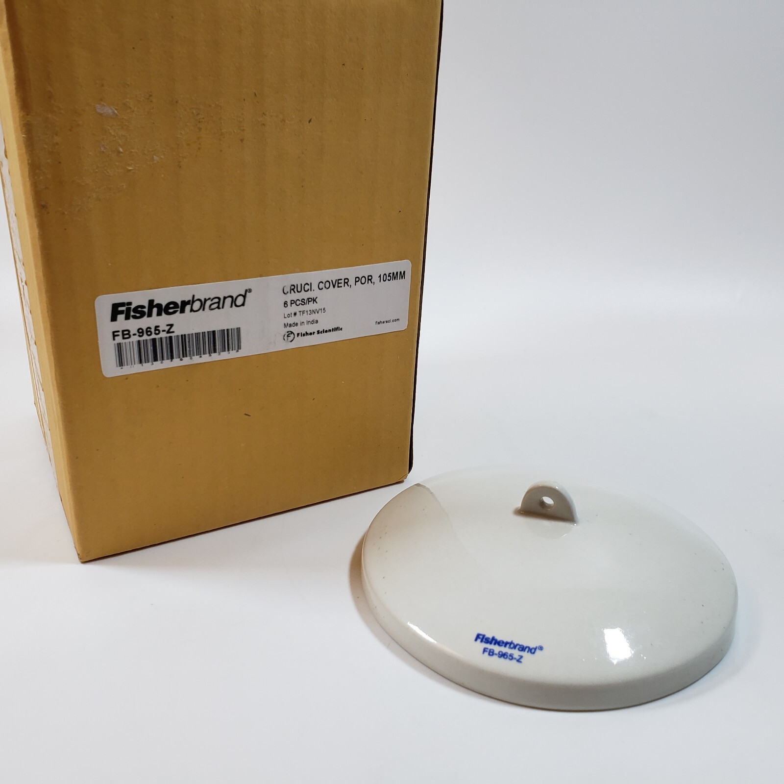 Pack of (6) FISHERBRAND 105MM High-Form Porcelain Crucible Lid Covers FB-965-Z
