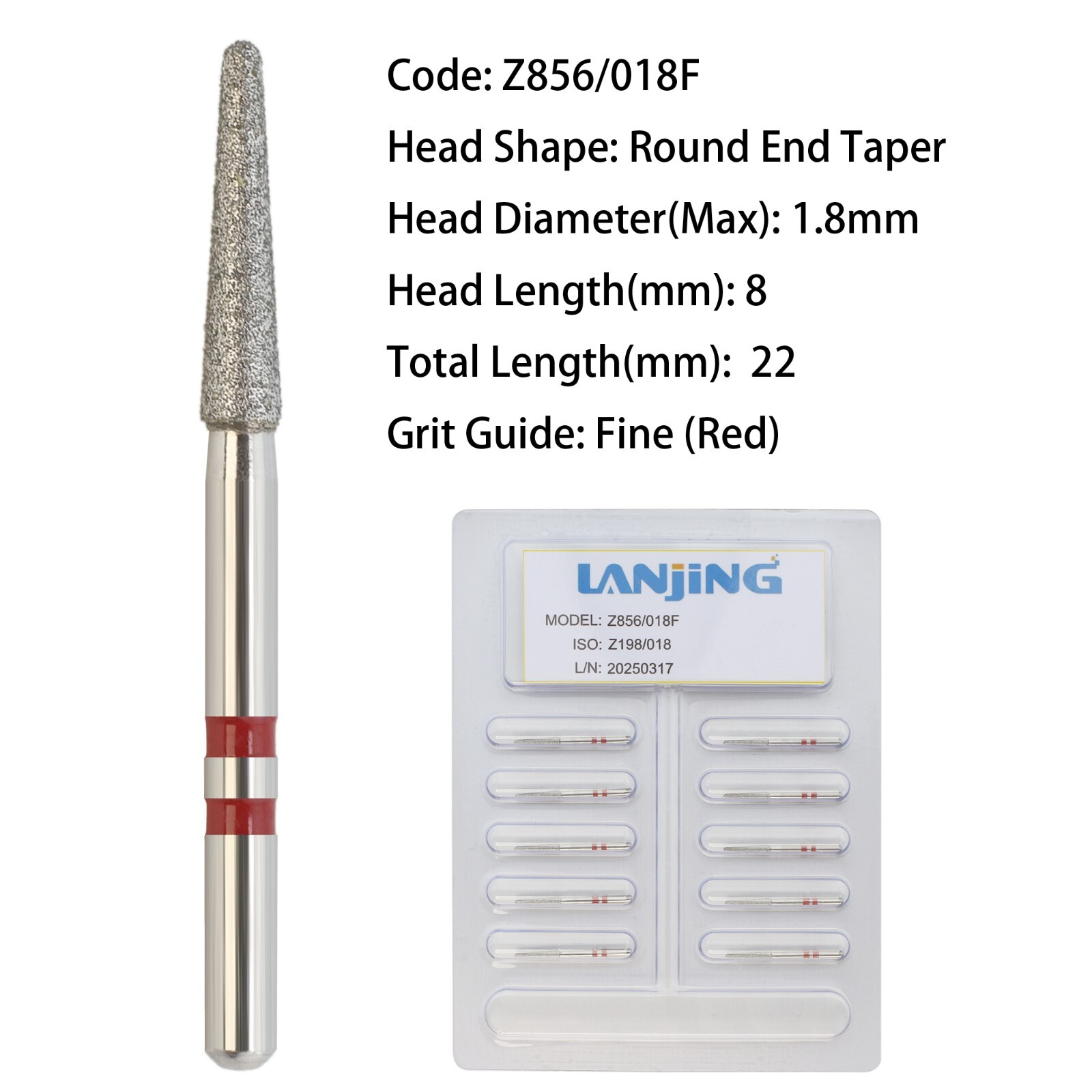 Dental Diamond Burs Zirconia Cutting FG Round End Taper Z856/018F High Speed