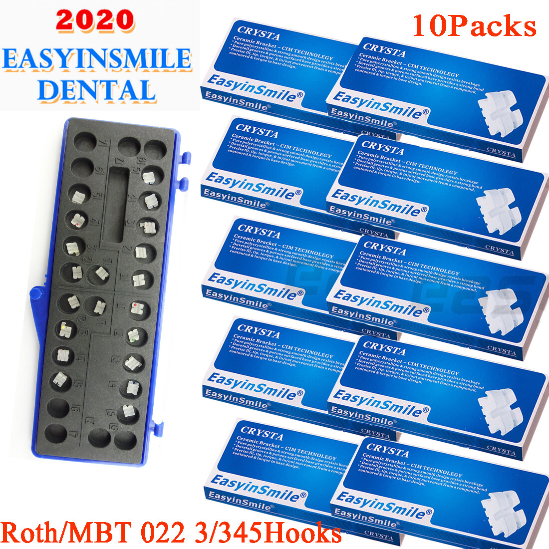 Dental Orthodontic Ceramic Brackets Roth./MBT 022 345 Hooks Mini Clear Braces