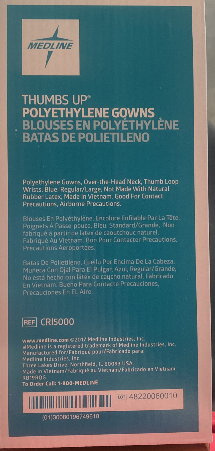 Medline Thumbs Up Standard Polyethylene Gowns Blue Size-L