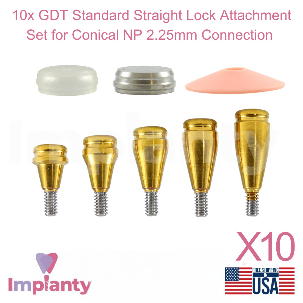 10x Dental Straight Lock Attachment Standard Silicone Set Conical NP 2.25mm