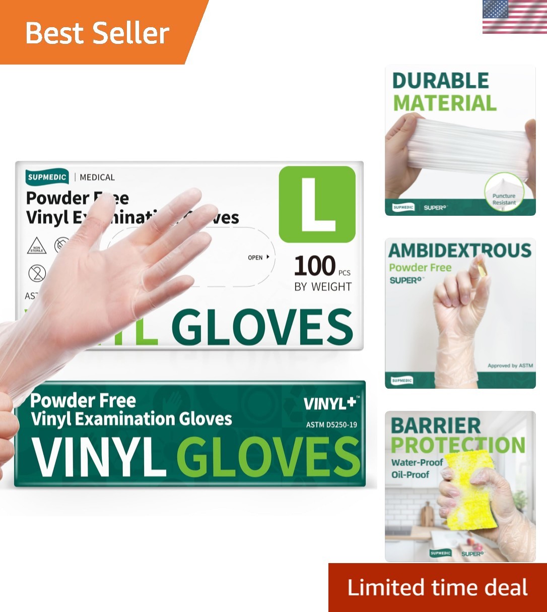 Vinyl Disposable Exam Gloves, Clear 4 Mil Powder-Free Latex-Free Medical Food…