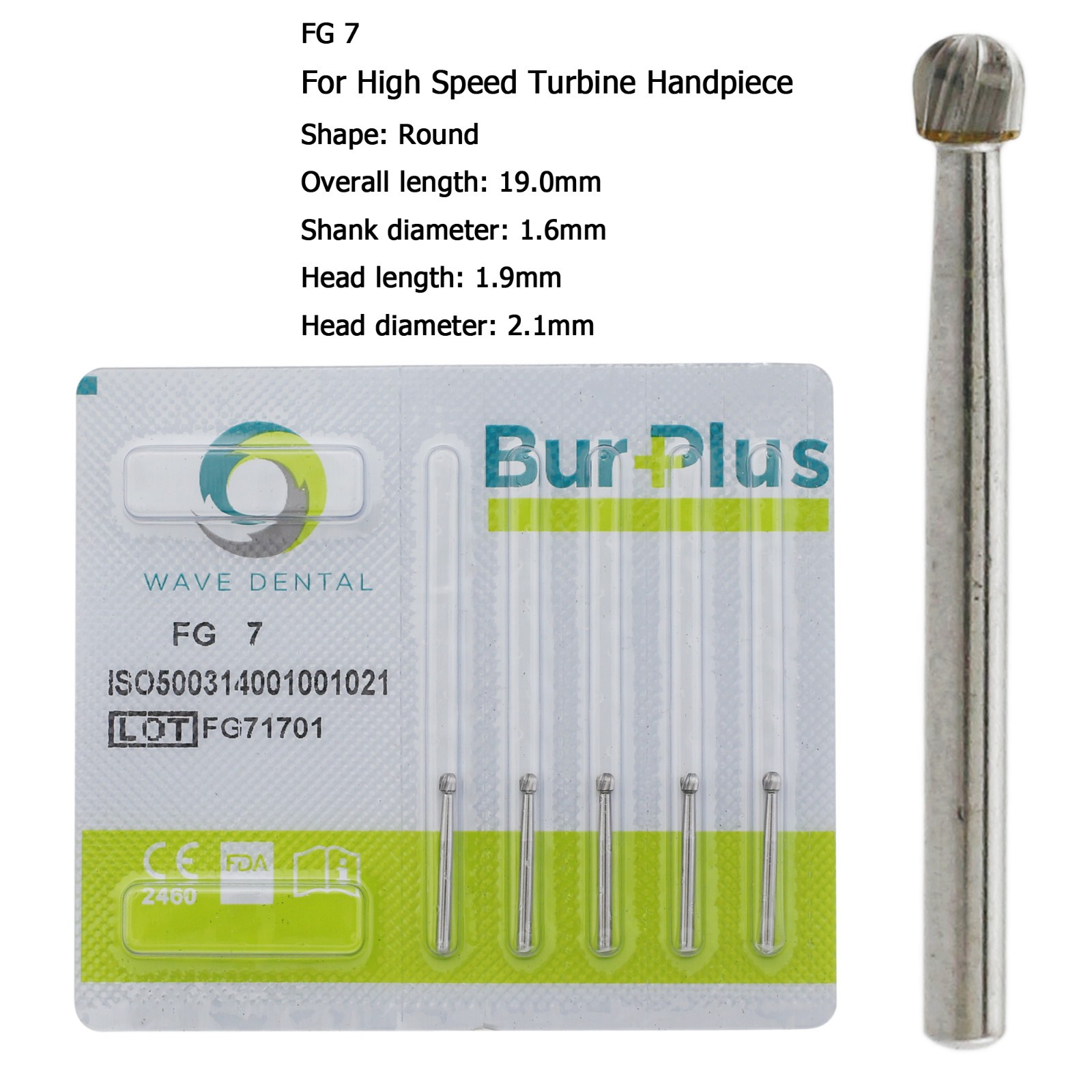 Wave Dental Tungsten Carbide Bur Round Friction Grip FG 1/4 1 2 3 5 6 7 8 Prima