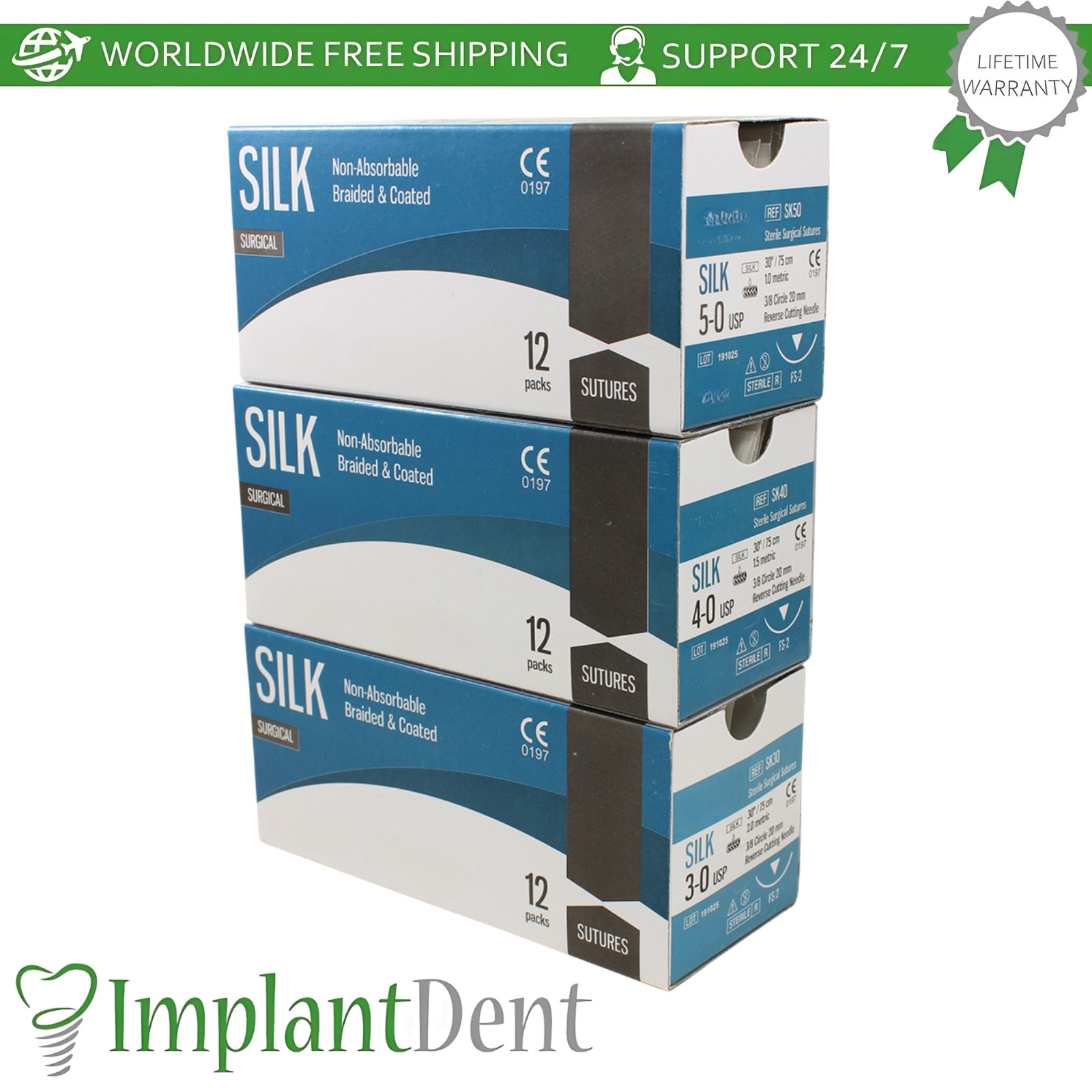 Braided Silk Dental Thread Black Silicone 12pcs SteriIe Individual Packs